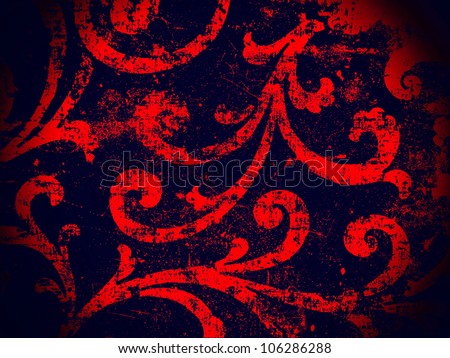 Geometric, abstract, vintage, retro, grungy, arabesque ornamented tile in black and red. Good for islamic, arabian, middle east, scrapbooking, damask, emo, halloween, abstract or interior design.