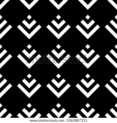 Seamless Chinese window tracery pattern design. Repeated black diamonds and angle brackets on white background. Scallop ornament. Image with scales. Ancient japanese scallops motif. Squama. Vector art