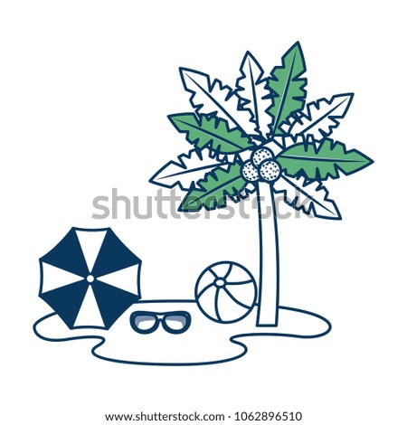 tropical beach palm coconut umbrella sunglasses and ball