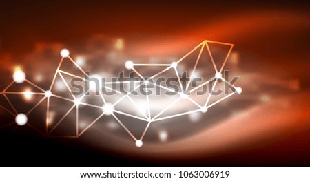 Shiny stars, neon glowing digital connected light dots. Vector technology abstract background