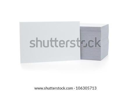 Stack of blank business cards isolated on white background with copy space
