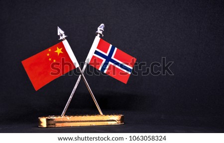 China and Norway table flag with black Background