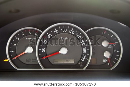 Speedometer and other gauges in the car