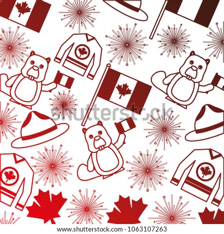 canadian flag with fireworks and beaver pattern