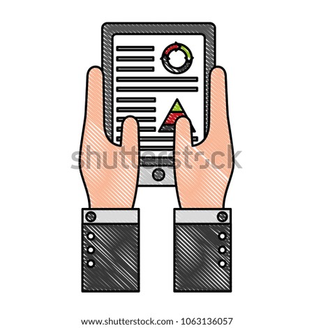 hands user with statistics graphic in tablet