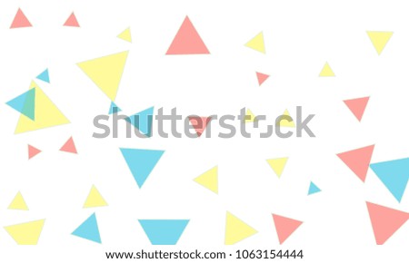 Many Blue, Pink and Yellow Triangles of Different Size on White Background