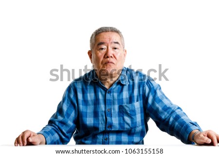Asian elderly man white back