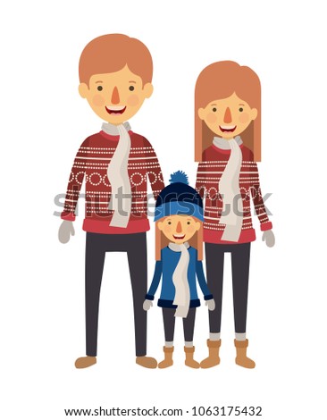 family parents and daughter with winter clothes