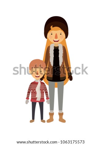 mother and son with winter clothes