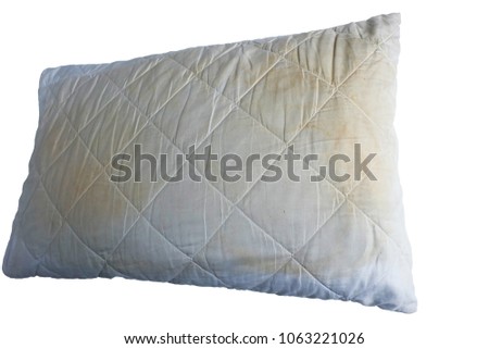 Dirty pillow isolated on white background are a source of germs and dust mites and mattresses