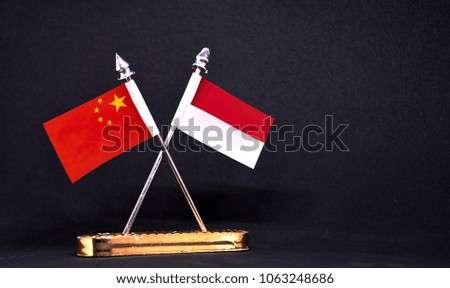 China and Indonesia table flag with black Background