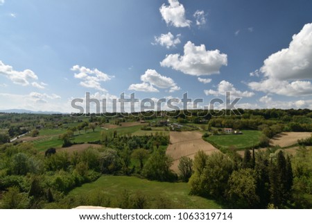 Panoramic view of the landscape near the city of Todi (Perugia) in a bright, sunny afternoon