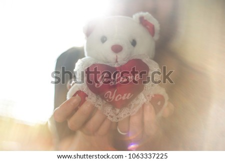 Love is in the air, I love you, girl with cute teddy bear in hands, declaration of love, lovely image 