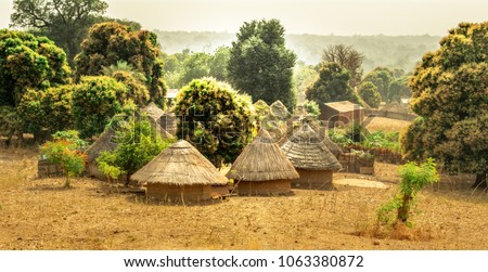 Traditional Bedik tribe bungalows in Senegal Royalty-Free Stock Photo #1063380872