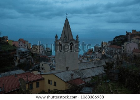 Townscape of Riomaggiore in the evening - Cinque Terre (5 Terre), Five village on the Italian Riviera, Liguria, Italy