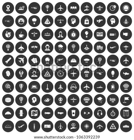 100 travel icons set in simple style white on black circle color isolated on white background vector illustration