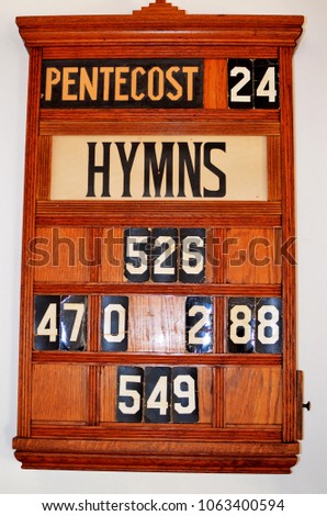 Hymnal board in country church
