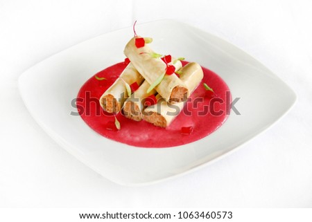 duck cannelloni on the plate