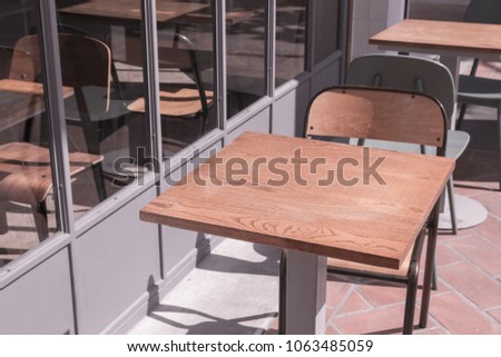 Table and chair built from wooden set indoor and outdoor for coffee shop