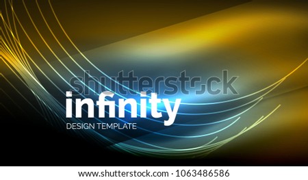 Abstract wave on dark background, shiny glowing neon digital background template. Vector illustration