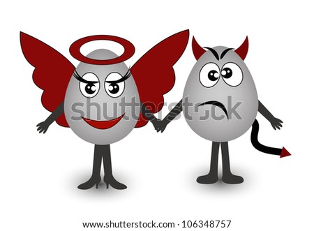 Two amusing eggs angel and demon