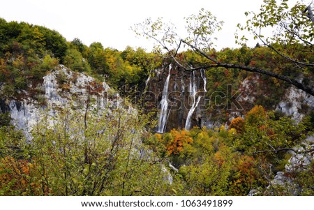 Waterfall in the National Park Plitvice lakes in autumn, Croatia