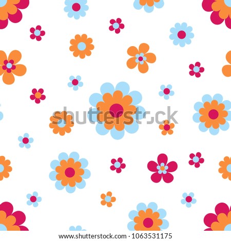 Seamless pattern with cute cartoon flowers