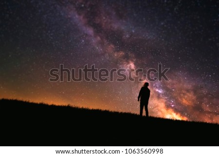 person man people mountain adventure hiking trekking tourism universe galaxy milky way stars night