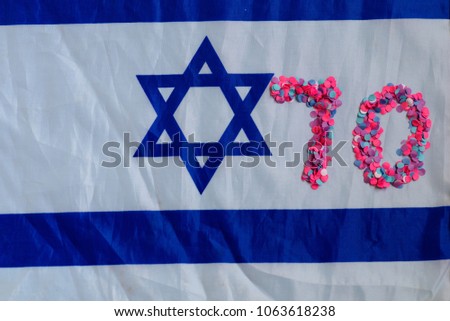 Israel 70th Independence Day Celebration, April 19, 2018, Yom Haatzmaut, with  
National flag of of Israel.Copy space for text.