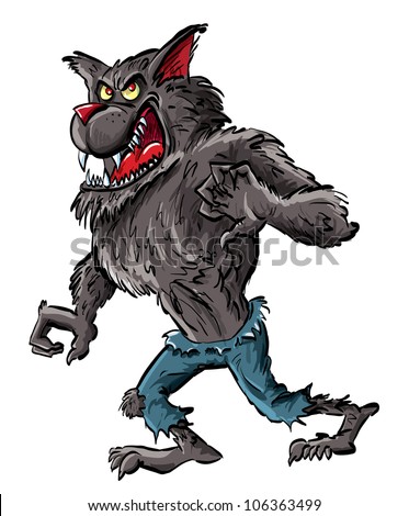 Cartoon werewolf with claws and teeth. Isolated on white