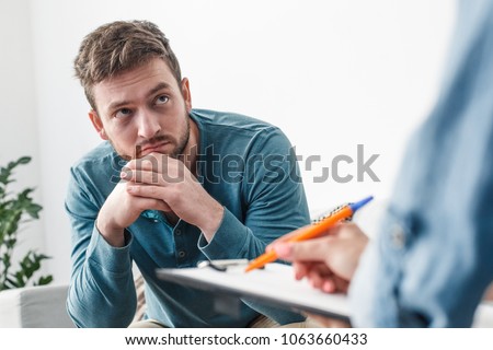 Man with psychologist theraphy social problems concept drug addiction Royalty-Free Stock Photo #1063660433
