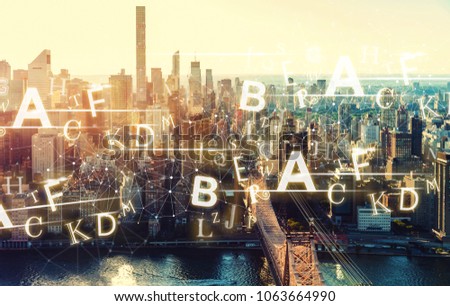 Alphabets with the New York City skyline near Midtown
