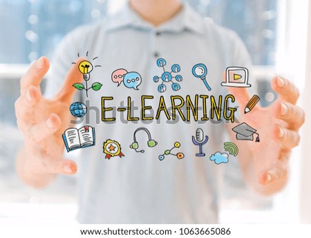 E-Learning with young man holding his hands