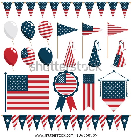 collection of united states of america decorations, isolated on white