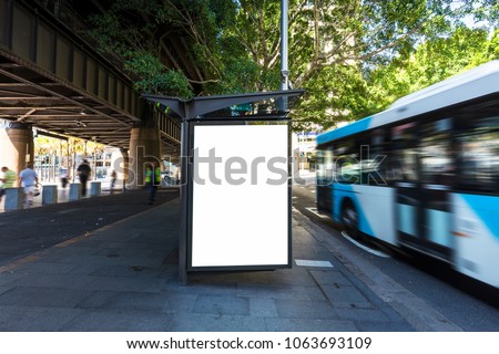 
Sydney bus station, blank billboard on platform