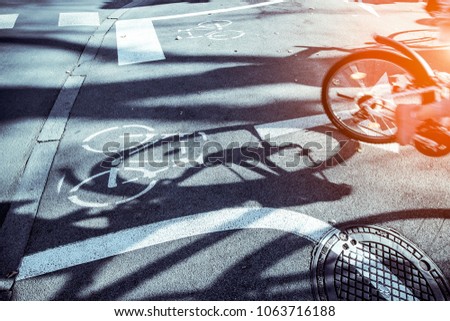 Bicycle Lane on cement road in city