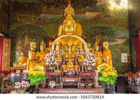 Golden buddha statue in the church at the temple of thailand