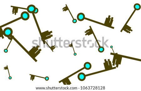 Many Green and Blue Keys of Different Size on White Background