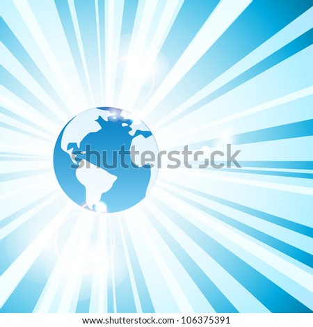 Blue abstract background with Earth and rays. Vector eps10 illustration