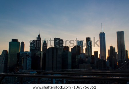 New York Lower Manhattan Skyline from Brooklyn Bridge