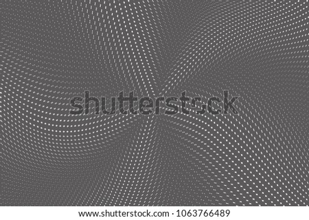Dark halftone dots pattern texture background. Black pixels. Modern dotted vector illustration. Abstract wavy curves. Soft lines. Polka dots dynamic backdrop. Grunge spotted pattern