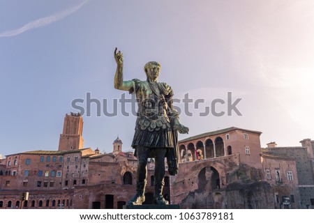 Caesar Emperor Trajan statue, in front of the Trajan's Markets in Rome, Italy