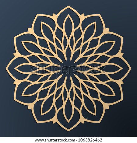 Laser cutting mandala. Golden floral pattern. Oriental silhouette ornament. Vector coaster design. Royalty-Free Stock Photo #1063826462