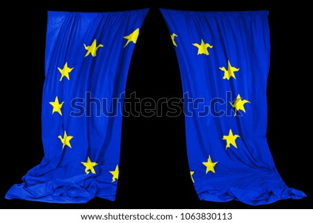 
Open curtains in colors of the European Union flag, isolate on a black background