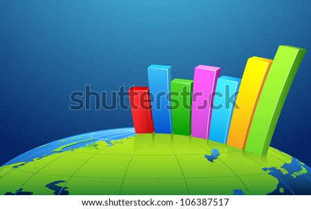 illustration of business bar graph on earth surface