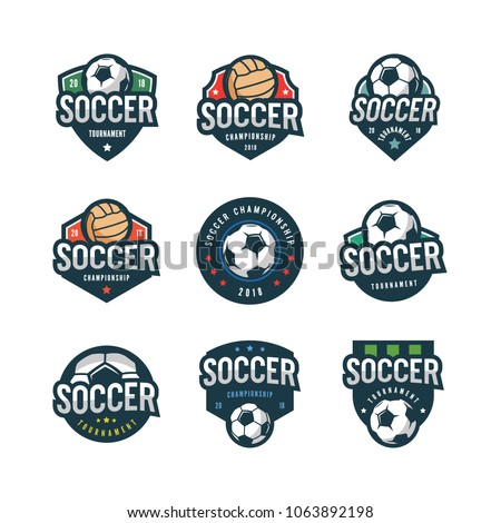 set of football, soccer logos. sport emblems, badges, design elements, logotype templates vector illustration Royalty-Free Stock Photo #1063892198
