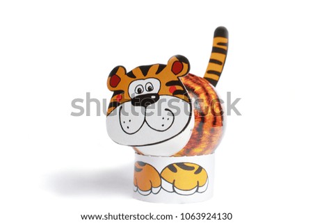 Easter or spring figure of tiger shaped egg isolated on white background
