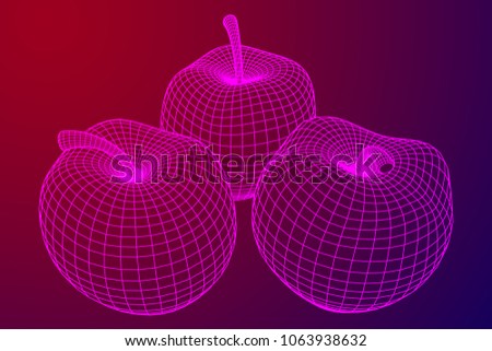 Apple wireframe low poly mesh vector illustration.