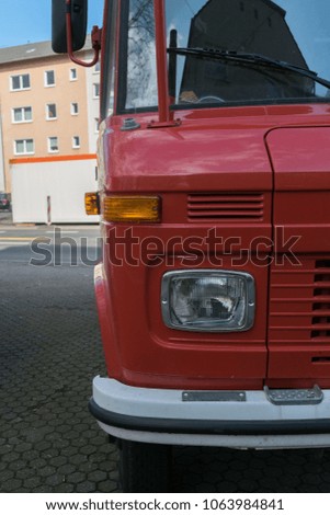 Red Fire Truck Front Empty Mockup Advertising Space Public Transportation Vehicle Close Up Firefighter Fire.