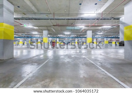 Underground parking garage in shopping center